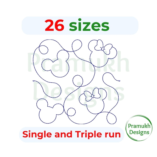 Mickey and Minnie End to End Quilting Embroidery Design | Edge to Edge Quilt Block for Longarm and Embroidery Machines