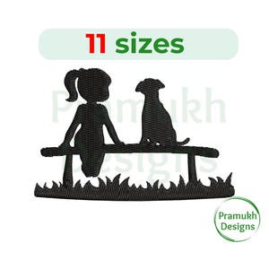 Girl and Dog embroidery design. Puppy Embroidery Design. Machine embroidery design. Dog Silhouette. Puppy Silhouette. Pet Embroidery.