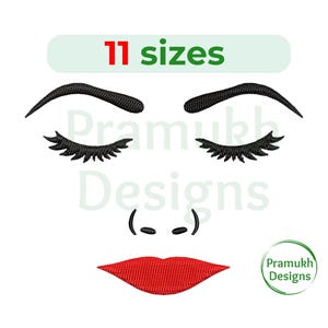 Woman Face Embroidery Design. Machine Embroidery Design. Doll Face Embroidery. Eyes with lashes. Face Embroidery Design. Face Embroidery.