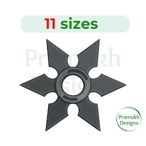 May include: A black six-pointed star shape with a round hole in the centre. The star is a design for embroidery and is available in 11 sizes.