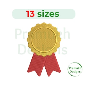 May include: Gold embroidered award ribbon with red ribbon tails. 13 sizes.