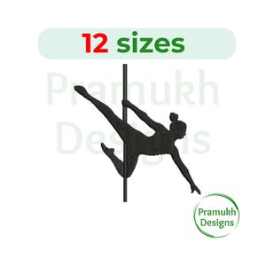 Könnte beinhalten: Schwarze Silhouette einer Person, die Pole Dance ausführt, mit einer Stange in der Mitte des Bildes. Das Bild ist vor einem weißen Hintergrund.