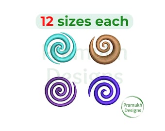 Swirl Embroidery Design Set (12 Sizes) – Spiral Silhouette, Mini Swirl, Vector Embroidery, Instant Download Digital File
