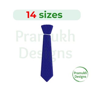 May include: Blue tie embroidery design, available in 14 sizes.  The design is a simple, classic tie shape.