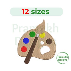 Paint Palette Embroidery design. Paint Brush Design. Paint embroidery.  Paint Brush Design. Paint Brush Silhouette. School embroidery.
