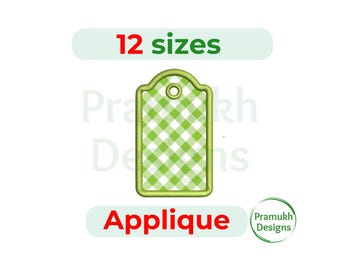 Design de bordado com aplique de etiqueta superior recortada (2–7,5 polegadas) – Padrão de bordado à máquina para etiqueta de preço, download instantâneo