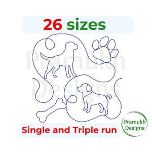Hund Quilt Stickdatei Block. Kante-an-Kante Quilt-Stickerei-Design. Hund Quilten Stickerei.