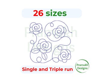 Rosebud Quilting Block Machine Embroidery Design. Edge to edge quilting embroidery design. Rosebud quilting embroidery.