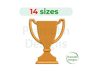 Diseño de bordado de copa de trofeo (2,5 a 19 cm): silueta de trofeo en miniatura, puntada rellena, bordado deportivo, archivo digital de descarga instantánea