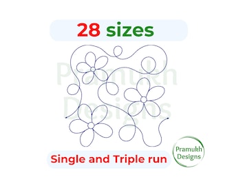 Floral Quilting Block Machine Embroidery Design. Edge to edge quilting embroidery design. Flower quilting embroidery.