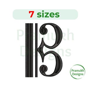 May include: Black treble clef embroidery design with the text "7 sizes" in a green rectangle. The design also includes the text "Pramukh Designs" in a green circle.