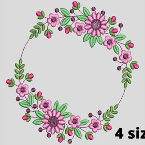 Flower frame embroidery design in 4 sizes -flower wreath Machine embroidery design-circular flower frame embroidery-instant digital download