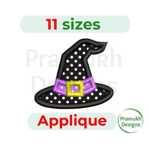 Diseño de bordado de aplique de sombrero de bruja (6,35-19 cm) – Aplique de Halloween, diseño de bordado a máquina, descarga instantánea
