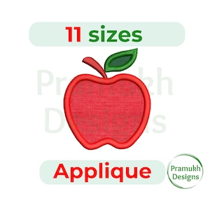Apple Applique Embroidery Design (2.5–7.5 inch) – Back to School Apple, Teacher Applique, Machine Embroidery Design, Instant Download