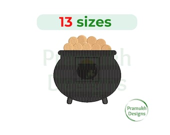 Pot of Gold Embroidery Design (1.5–7.5 inch) – Mini Pot of Gold, Machine Embroidery, Saint Patrick's Day, Instant Download Digital File