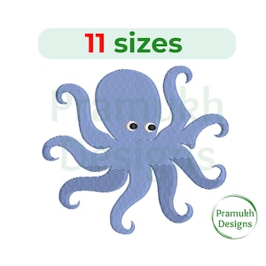 Octopus Machine Embroidery Design (2.5–7.5 inch) – Sea Animal, Mini Silhouette, Ocean Design, Filled Stitch, Instant Download