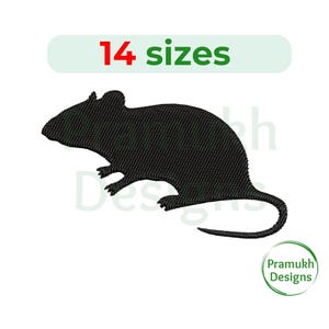 May include: Black silhouette of a mouse, 14 sizes, embroidery design.