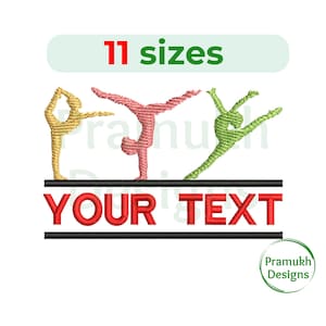 Gymnast Girl Embroidery Design (2.5–7.5 inch) – Custom Text, Gymnastics Theme, Sport, Machine Embroidery, Instant Download Digital File