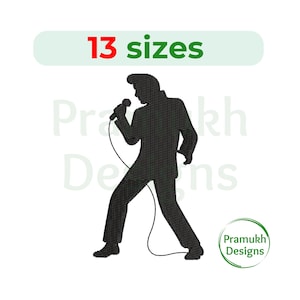 May include: Black silhouette of a singer holding a microphone, with a cable attached. The image includes the text "13 sizes" in a green and red banner, and a circular logo with the text "Pramukh Designs".