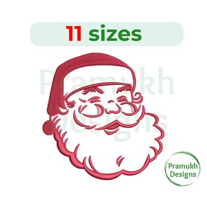 May include: A red and white Santa Claus face with a smiling expression. The Santa Claus face is outlined in red and has a white beard and mustache.