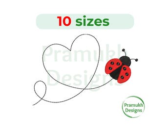 Ladybug Heart Embroidery Design (3–7.5 inch) – Mini Ladybug Silhouette, Animal Design, Filled Stitch, Instant Download