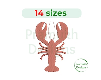Lobster Embroidery Design (1–7.5 inch) – Crawfish Silhouette, Mini Sea Animal, Filled Stitch, Fishing Design, Instant Download