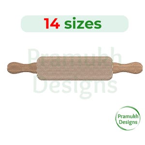 Puede incluir: Un rodillo de madera marrón con una superficie texturizada. El rodillo está disponible en 14 tamaños.
