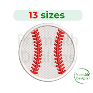 May include: White baseball with red stitching, 13 sizes, embroidery design, digital download.