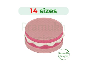May include: Pink and white macaron cookie embroidery design, available in 14 sizes.