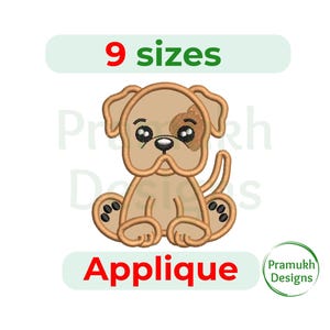 Puppy Bulldog Applique Embroidery Design (3.5–7.5 inch) – Cute Baby Dog Applique, Machine Embroidery Design, Instant Download