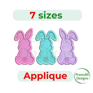 Disegno per ricamo a macchina e applique coniglietto trio (4,5–7,5 pollici) – Disegno per ricamo a macchina e applique coniglietto pasquale, download immediato