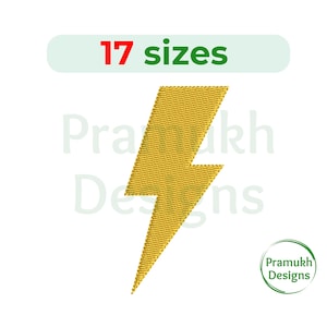 May include: A yellow lightning bolt design with 17 sizes available. The design is embroidered and has a textured look.