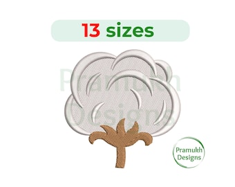 Cotton Ball Embroidery Design (1.5–7.5 inch) – Cotton Branch, Mini Cotton, Plant Embroidery, Filled Stitch, Digital File
