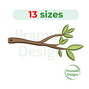 Peut inclure: Broderie représentant une branche brune avec des feuilles vertes. Le motif est disponible en 13 tailles.