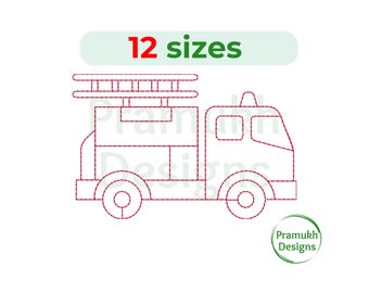 Fire Truck Embroidery Design (2–7.5 inch) – Mini Fire Truck, Machine Embroidery, Instant Download Digital File