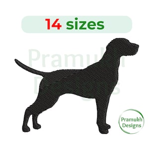 May include: Black silhouette of a dog, possibly a Bloodhound, standing in profile. The image is labeled "14 sizes" and "Pramukh Designs".