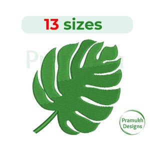 May include: Green monstera leaf embroidery design with 13 sizes available.  The design is perfect for creating unique and stylish projects.