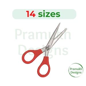 May include: Red handled scissors with silver blades. 14 sizes available.