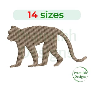 May include: Embroidered design of a brown monkey silhouette. The design is available in 14 sizes.