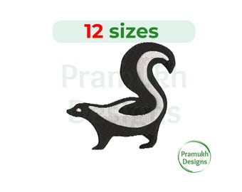 Diseño de bordado de mofeta (5 a 19 cm): silueta de mofeta en miniatura, diseño de animal, puntada rellena, descarga instantánea