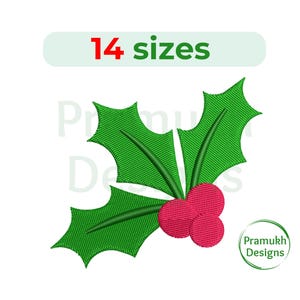 Puede incluir: Hojas de acebo verdes con dos bayas rojas. 14 tamaños.