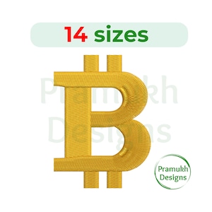 Puede incluir: Diseño de bordado de símbolo de Bitcoin de color dorado en 14 tamaños.