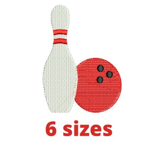 May include: Red and white bowling pin and red bowling ball with three black holes. 6 sizes.