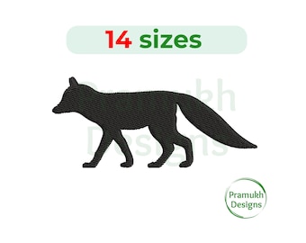 May include: Black silhouette of a fox walking to the right. The image includes the text "14 sizes".