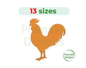 Rooster Embroidery Design (1.5–7.5 inch) – Mini Rooster, Silhouette, Animal Embroidery, Filled Stitch, Instant Download