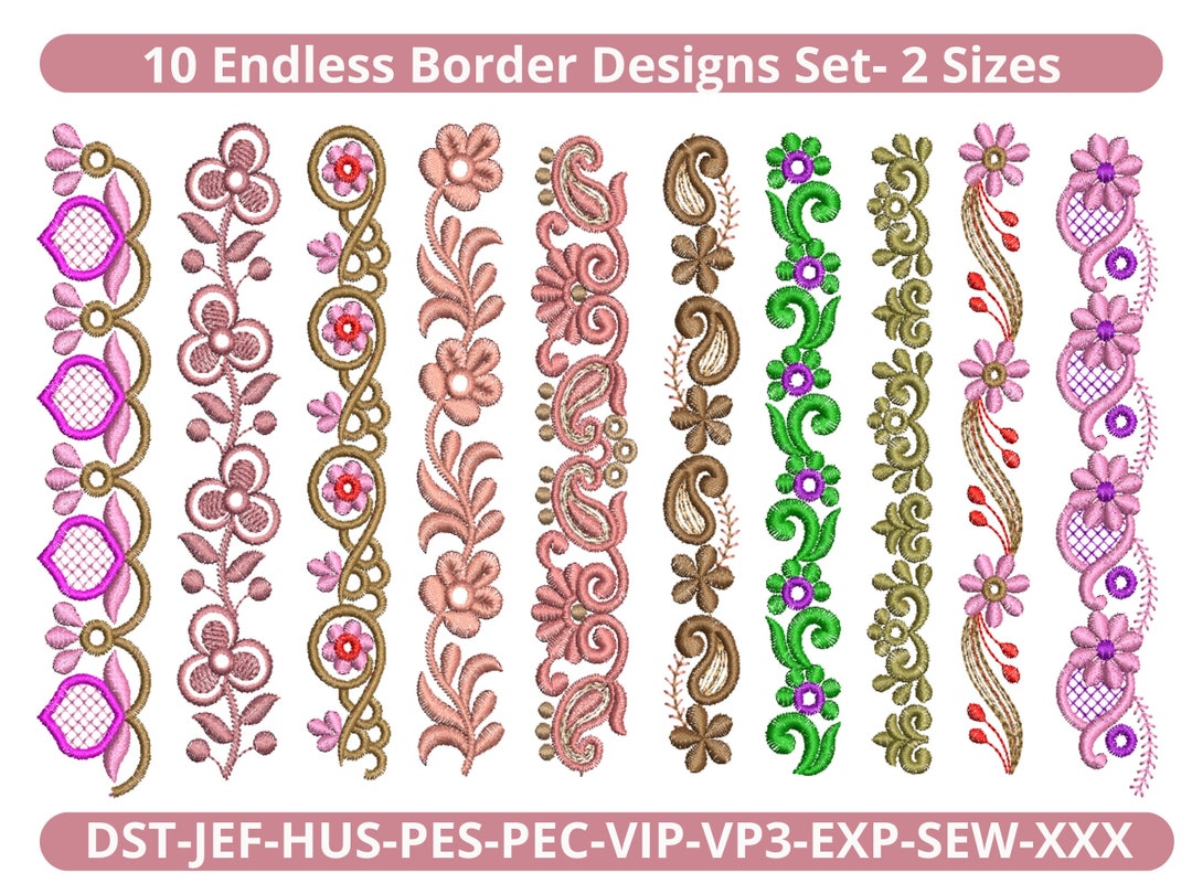 10 Embroidery Border Designs Bundle 2 Sizes Instant Etsy