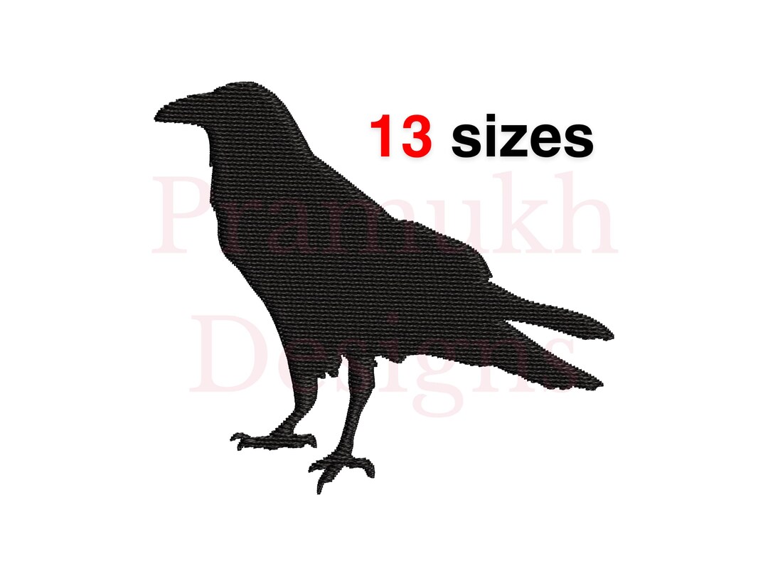 Raven Embroidery Design. Crow Embroidery Design. Raven Silhouette. Mini