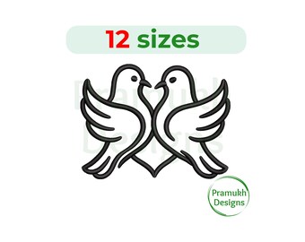 Dove Couple Outline Embroidery Design (2–7.5 inch) – Dove Couple outline embroidery, Machine Embroidery, Instant Download Digital File