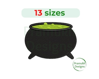 Witch Cauldron Embroidery Design (1.5–7.5 inch) – Mini Witch Cauldron, Silhouette, Fill Stitch, Instant Download Digital File
