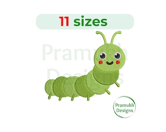 Caterpillar Embroidery Design (2.5–7.5 inch) – Mini Insect Silhouette, Bug Design, Filled Stitch, Instant Download